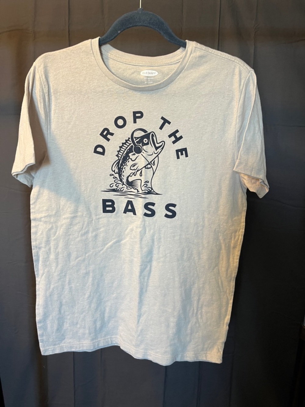 Old Navy Soft-Washed Tan Tee with "Drop The Bass" Graphic, Size S